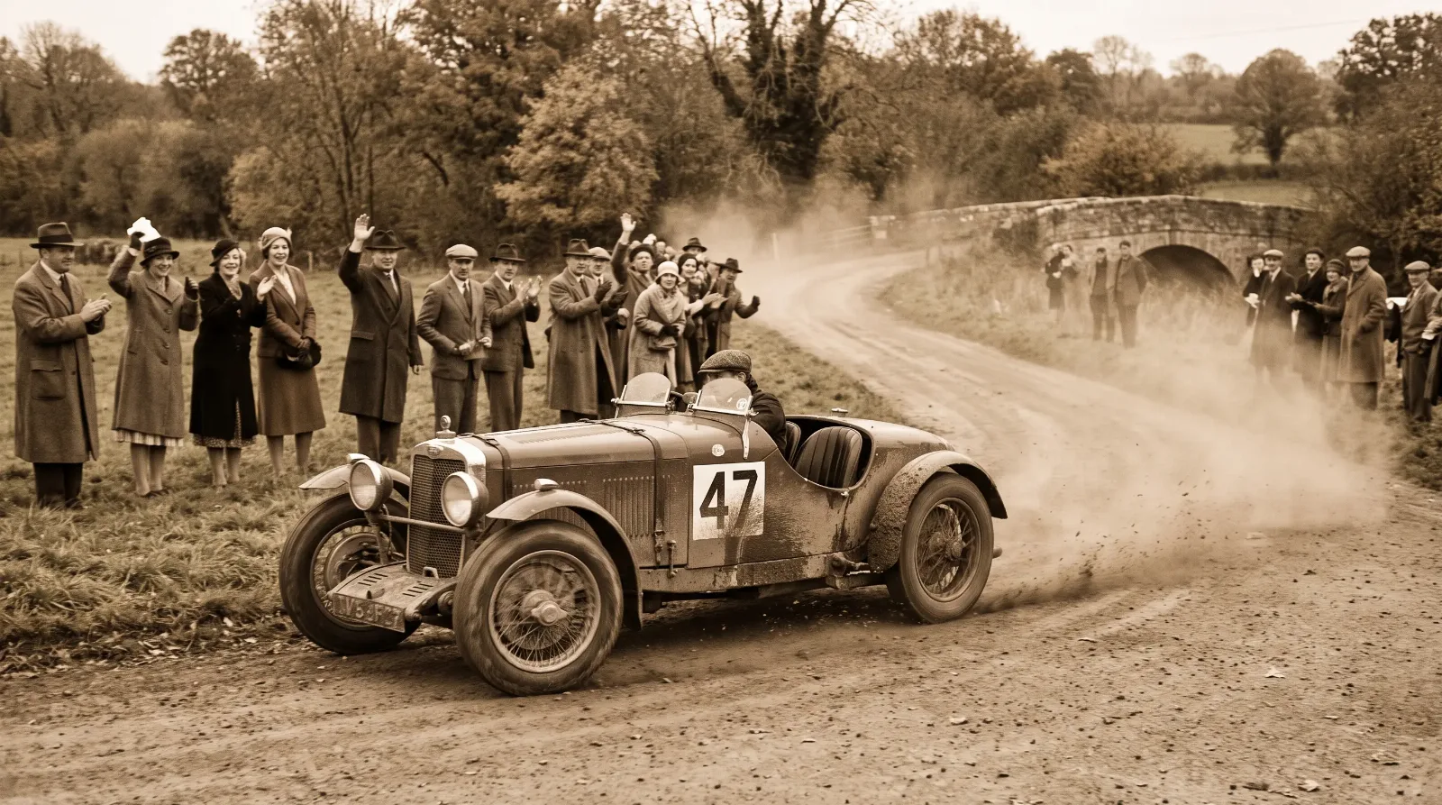 Pre-war race car competing in period road rally