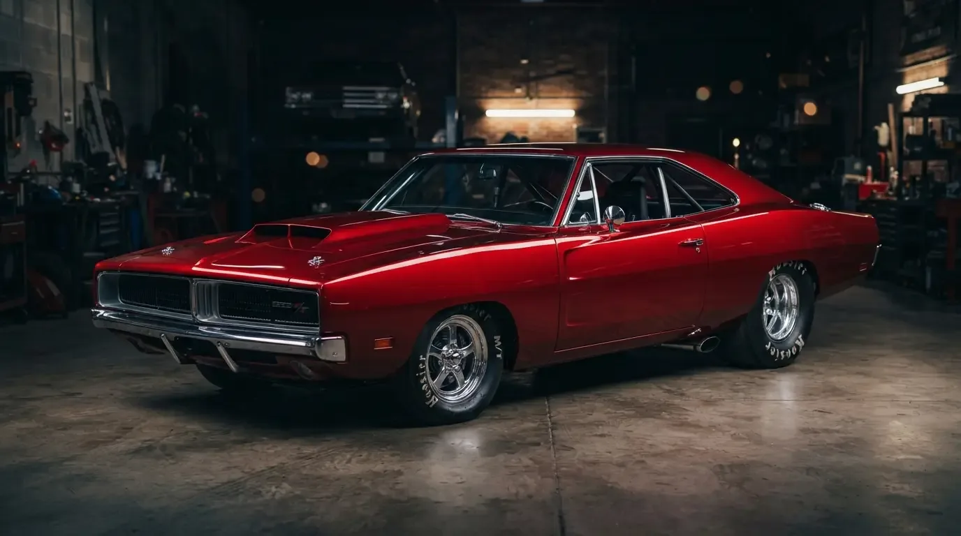 Iconic magazine-cover pro street muscle car with candy paint and chrome five-spoke wheels