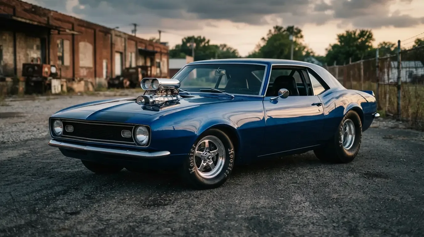1968 Chevrolet Camaro built Pro Street style with tubbed rear fenders and blower through the hood