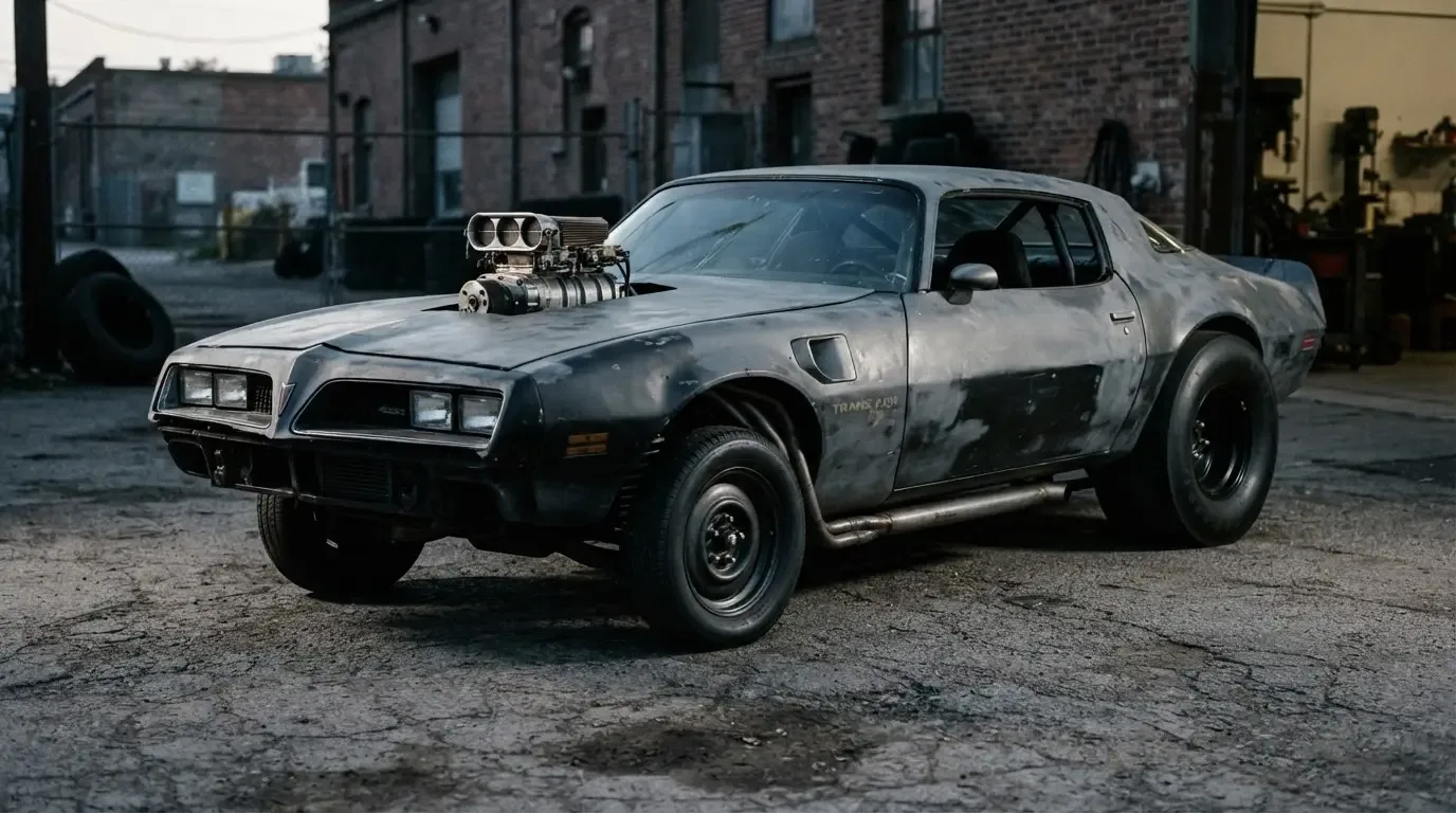 Raw late-1970s street freak era pro street car with huge rear slicks and jacked stance