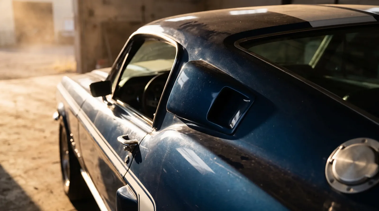 Shelby-style Ford Mustang racing stripes and side scoop