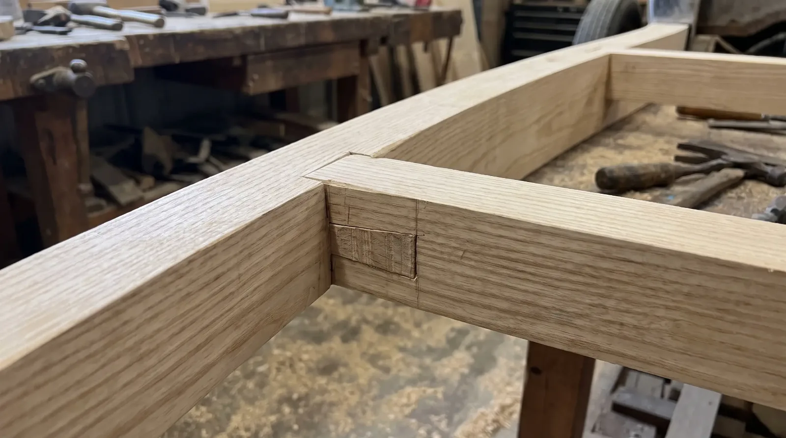 Mortise and tenon joint - ash wood body frame detail
