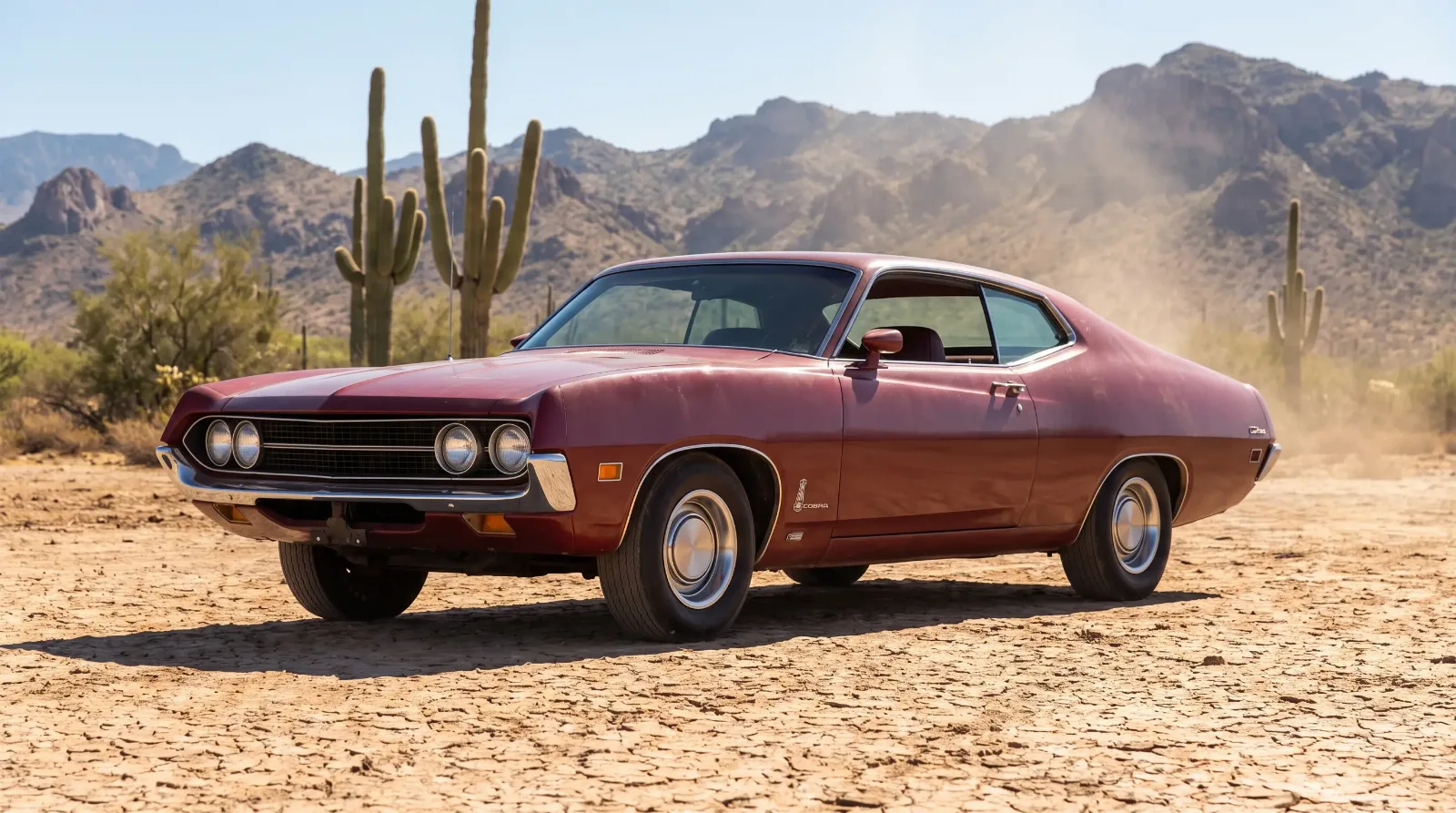 Rust-free classic Ford Torino muscle car in the Arizona desert