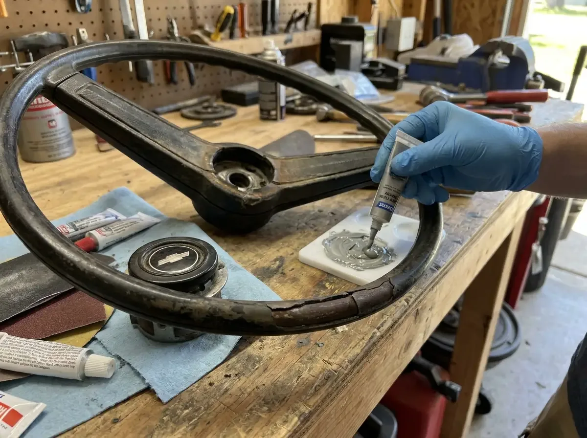 C10 original steering wheel rim during epoxy crack repair
