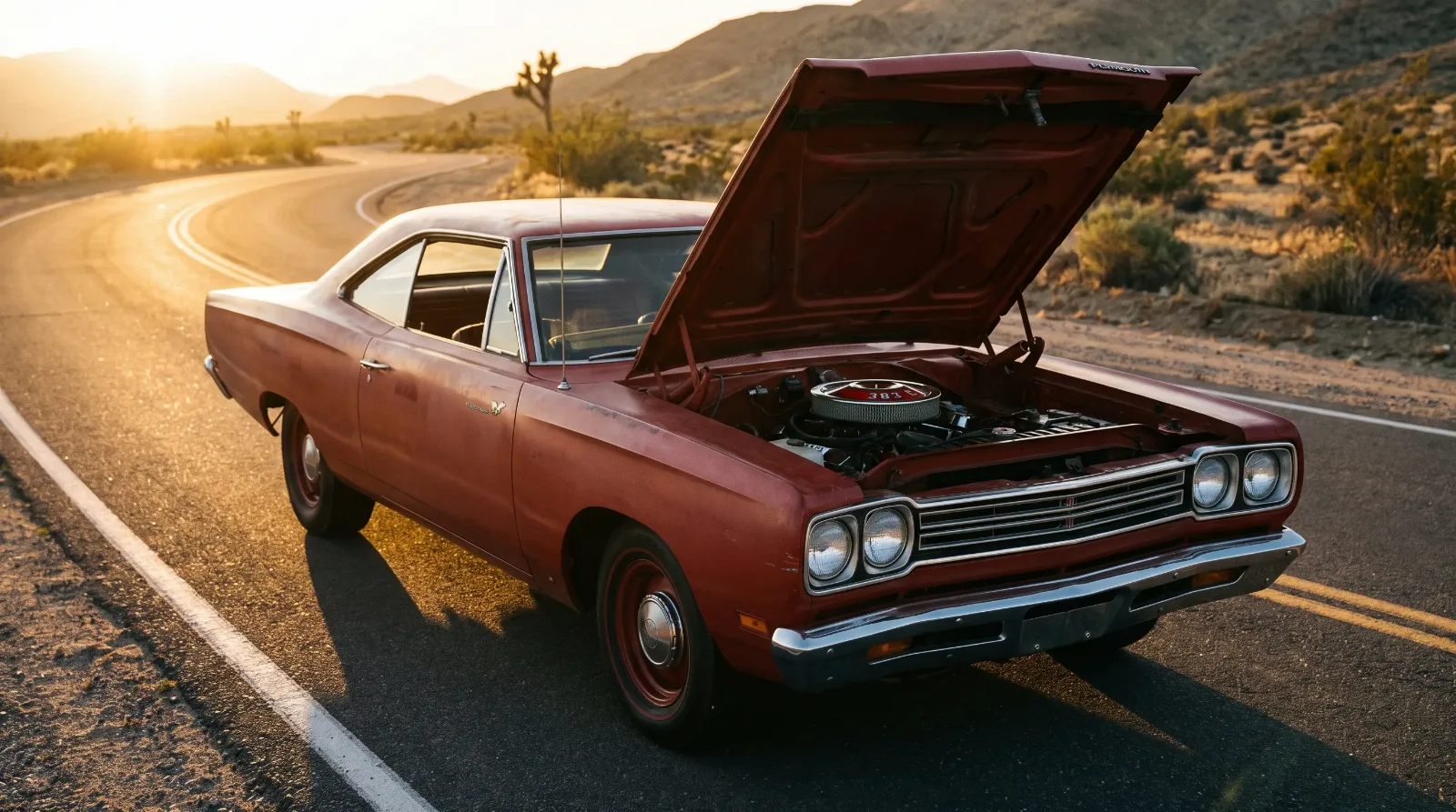 1968 Plymouth Road Runner with standard 383 V8, three-quarter front view