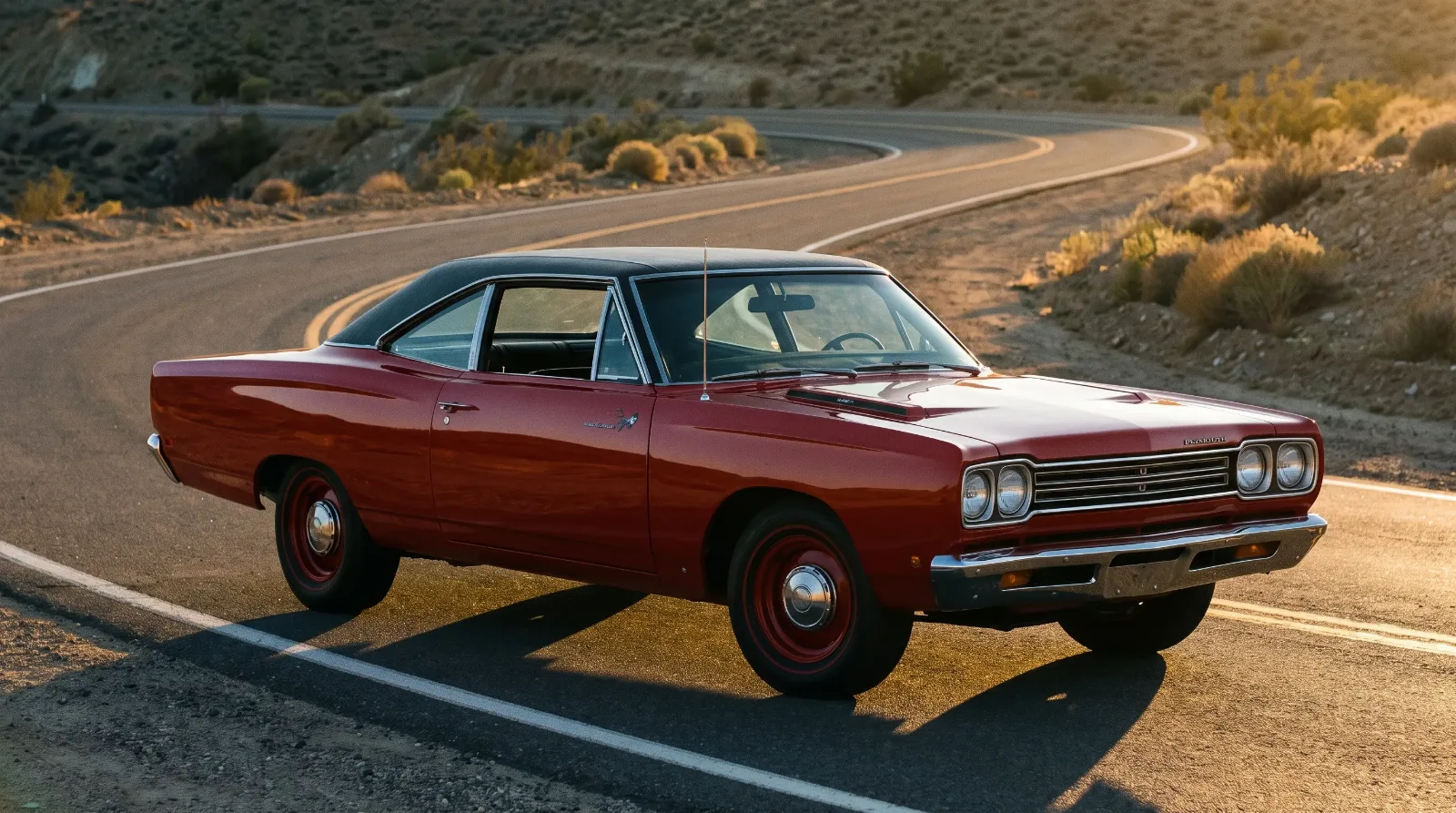 1968 Plymouth Road Runner pillared coupe, three-quarter front view