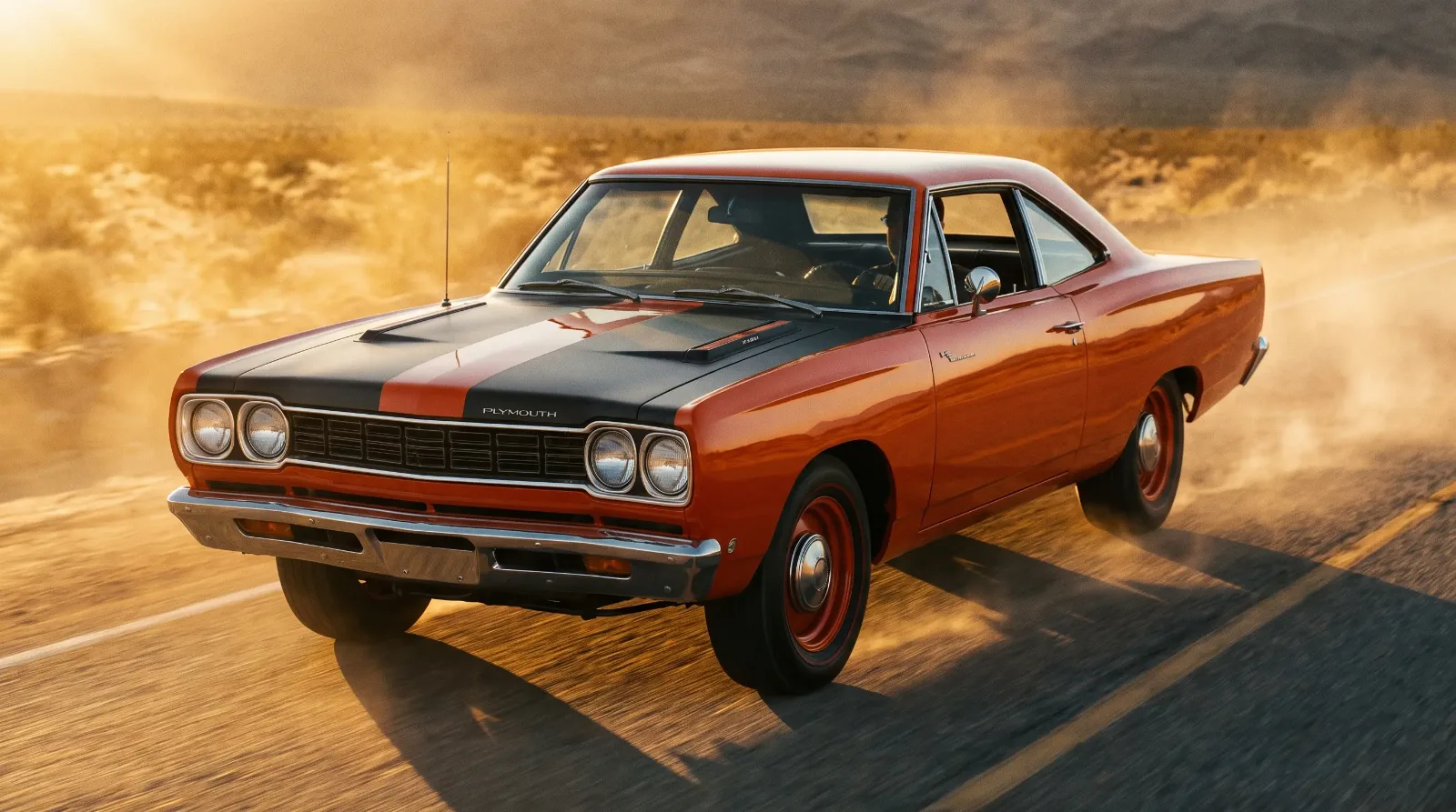 1968 Plymouth Road Runner muscle car, three-quarter front view