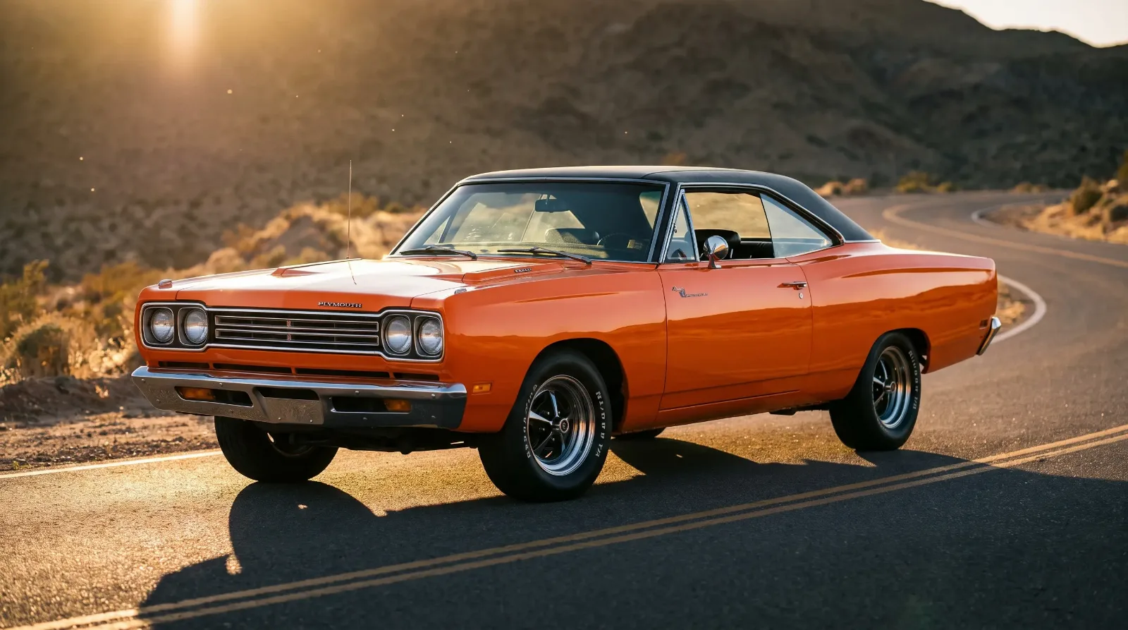 1969 Plymouth Road Runner in a bright High Impact color, three-quarter front view