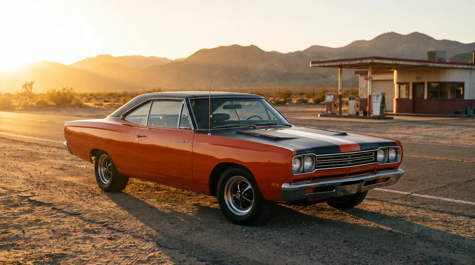 1969 Plymouth Road Runner muscle car, three-quarter front view