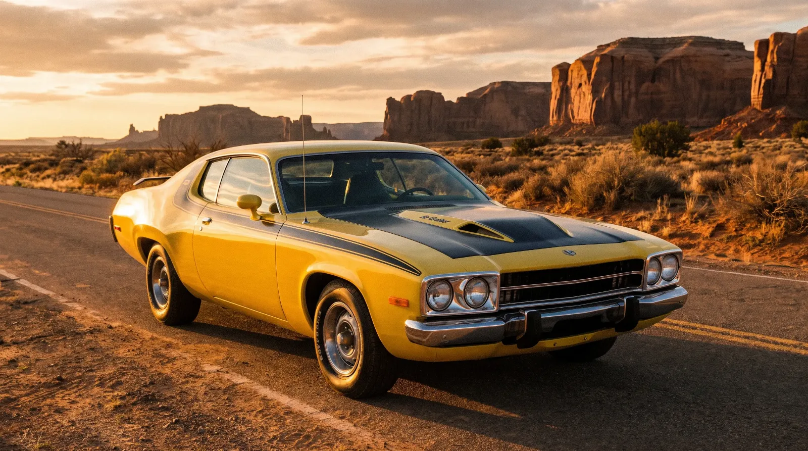 1973 Plymouth Road Runner fuselage-era styling three-quarter front view