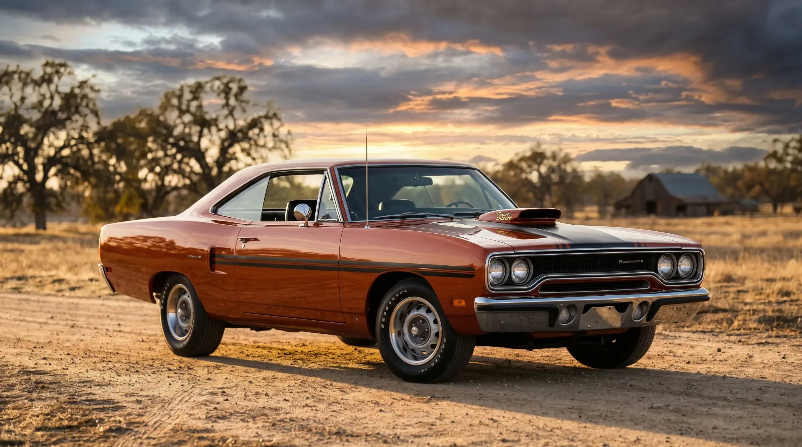 1970 Plymouth Road Runner with Coyote Duster Air Grabber hood scoop open
