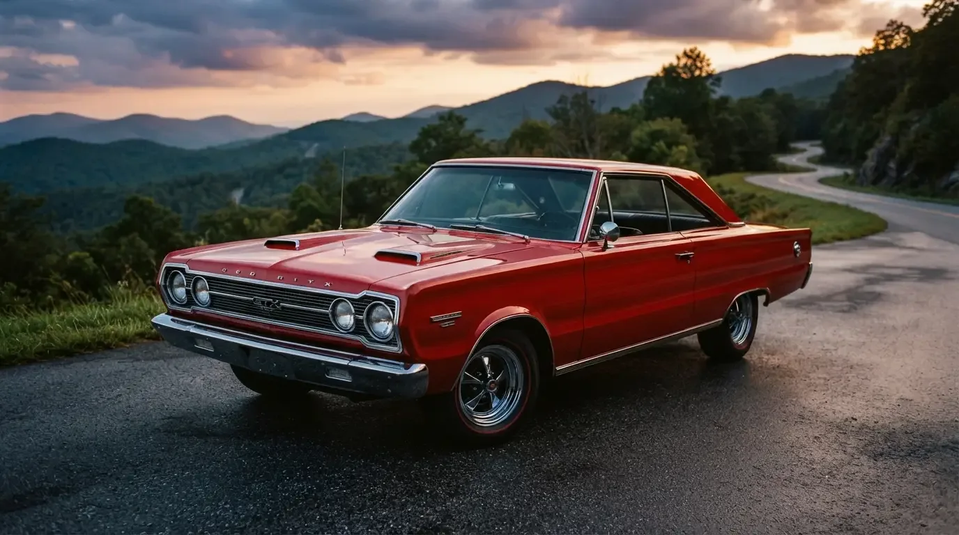 1967 Plymouth Belvedere GTX in red with twin hood scoops