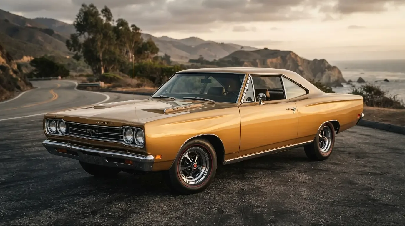 1968 Plymouth GTX in gold with twin hood scoops