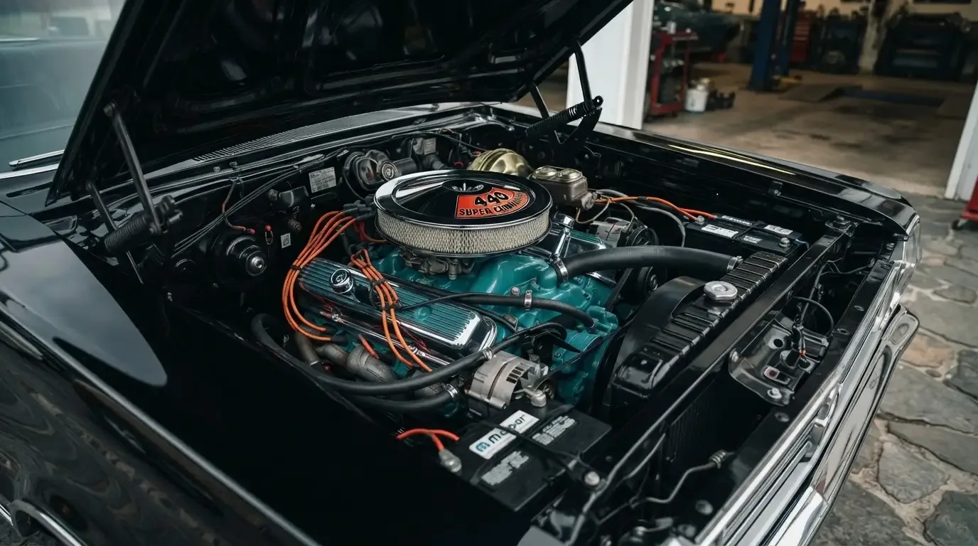 1967 Plymouth GTX engine bay with 440 Super Commando V8