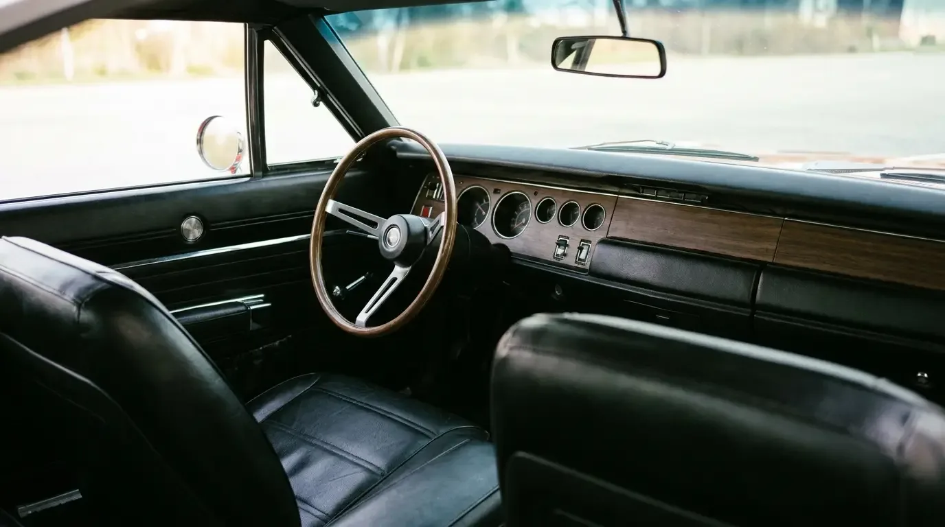 1969 Dodge Charger interior — four-pod gauge cluster and dashboard