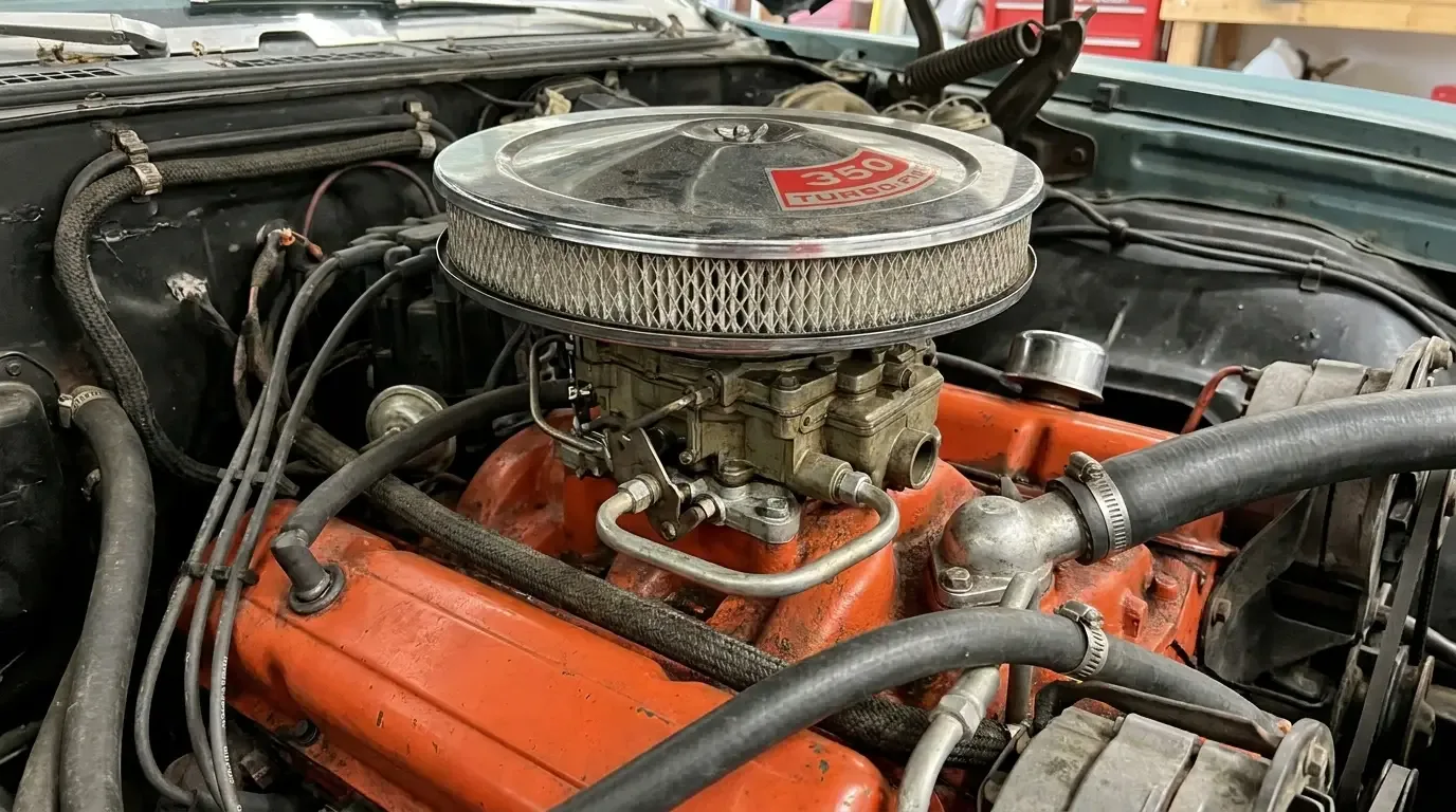 1970 Chevrolet Chevelle 350 V8 — Quadrajet four-barrel carburetor detail