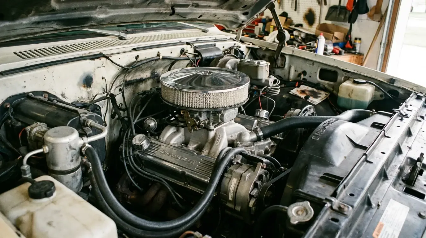 1987 Chevrolet C10 -- Square Body TBI fuel injection engine bay detail
