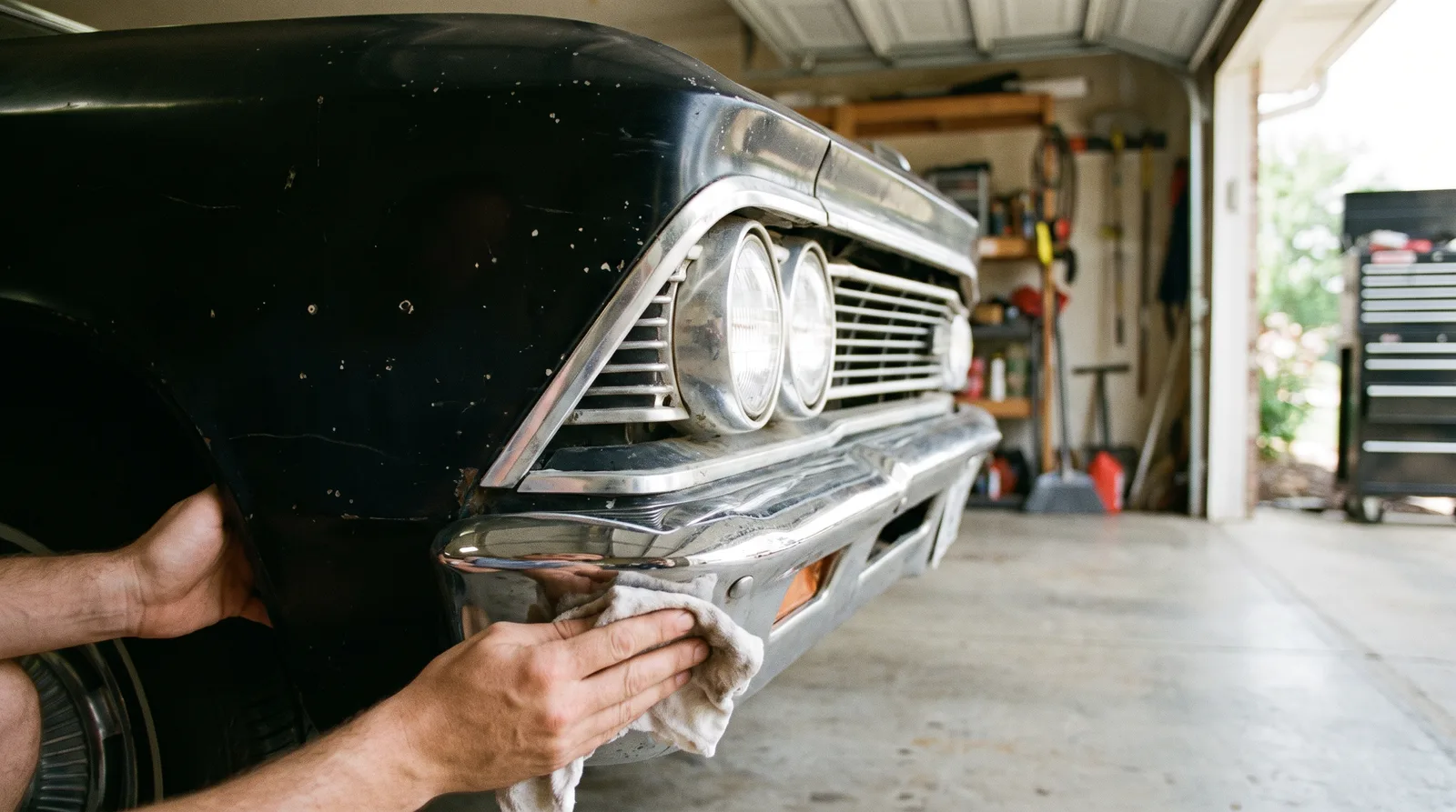 1966 Chevrolet Chevelle Malibu, original chrome bumper polished by hand