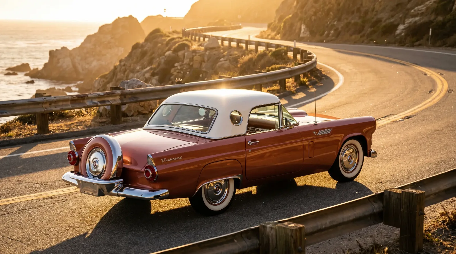 1956 Ford Thunderbird two-seater with continental spare tire kit and porthole hardtop