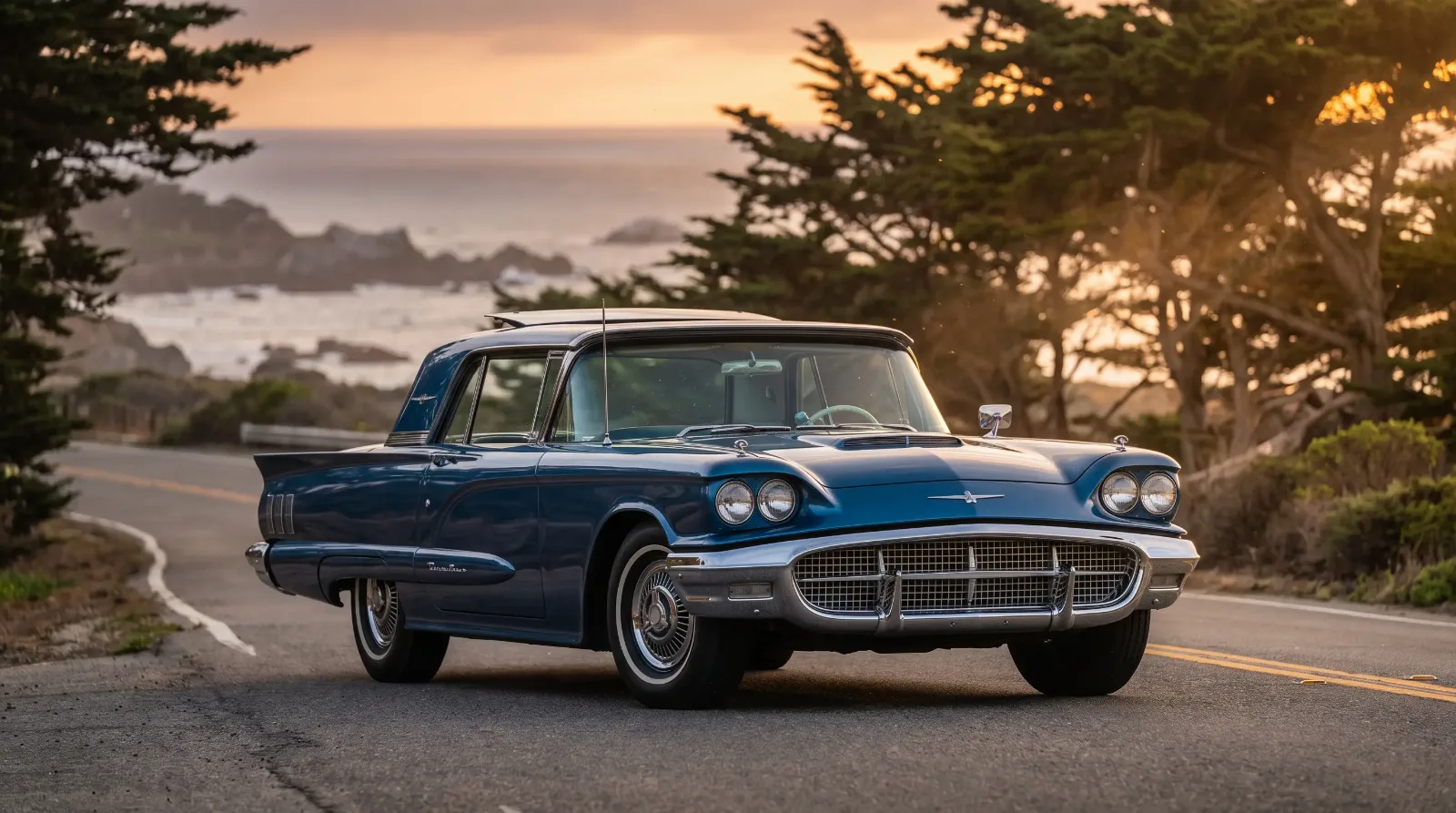 1960 Ford Thunderbird hardtop coupe with Golde sliding sunroof, three-quarter front view