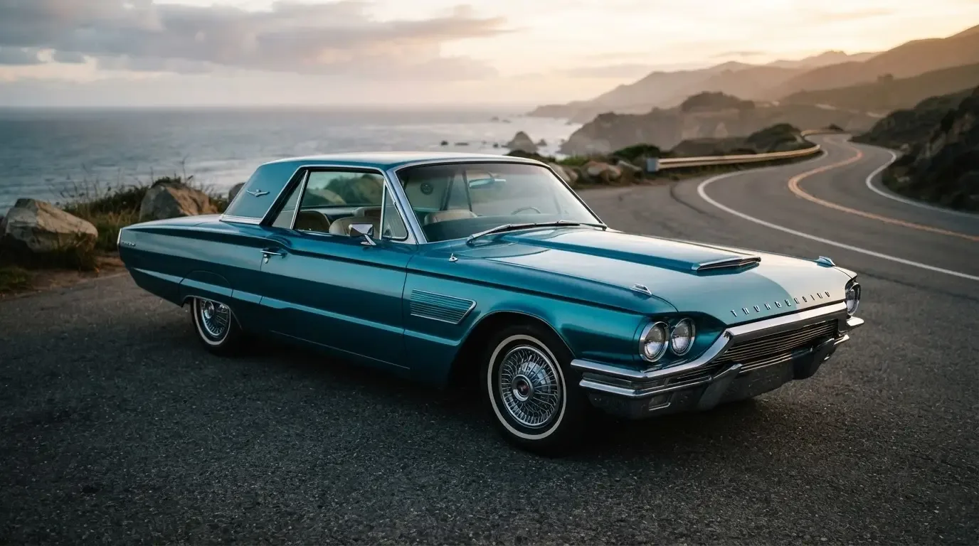 1964 Ford Thunderbird with crisp redesigned bodylines, three-quarter front view