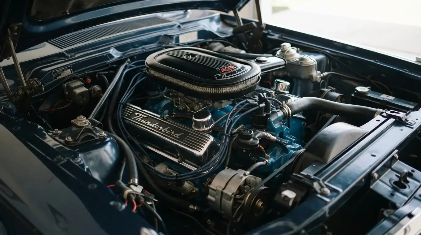 1966 Ford Thunderbird 428 big block V8 engine bay close-up