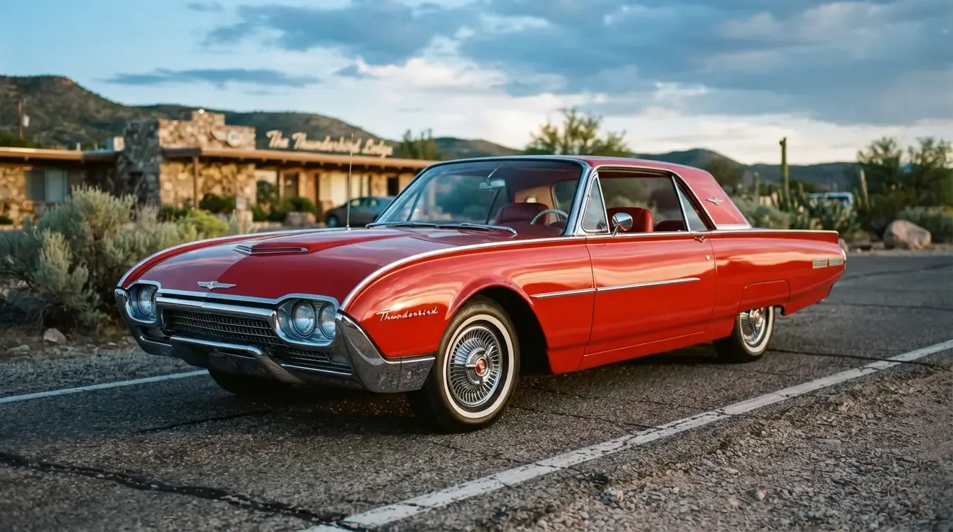 1961 Ford Thunderbird Bullet Bird in a rare period color, three-quarter front view