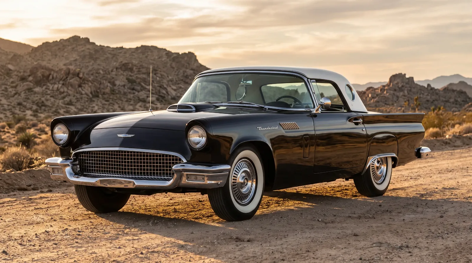 1957 Ford Thunderbird F-Bird with McCulloch supercharger, three-quarter front view