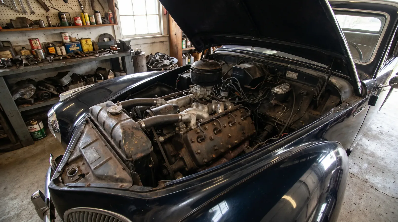 Lincoln-Zephyr L-head V12 engine bay