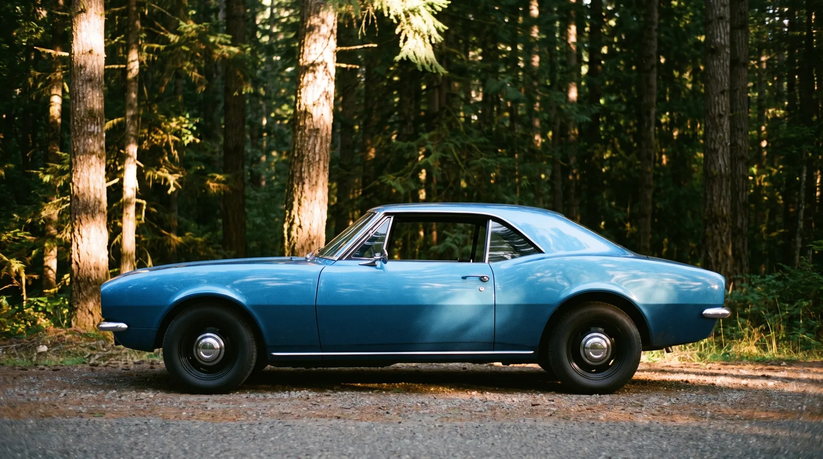 1967 Chevrolet Camaro sport coupe, parked on a forest road