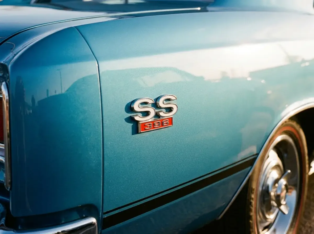 1966 Chevrolet Chevelle SS396 badge and lower body stripe close-up