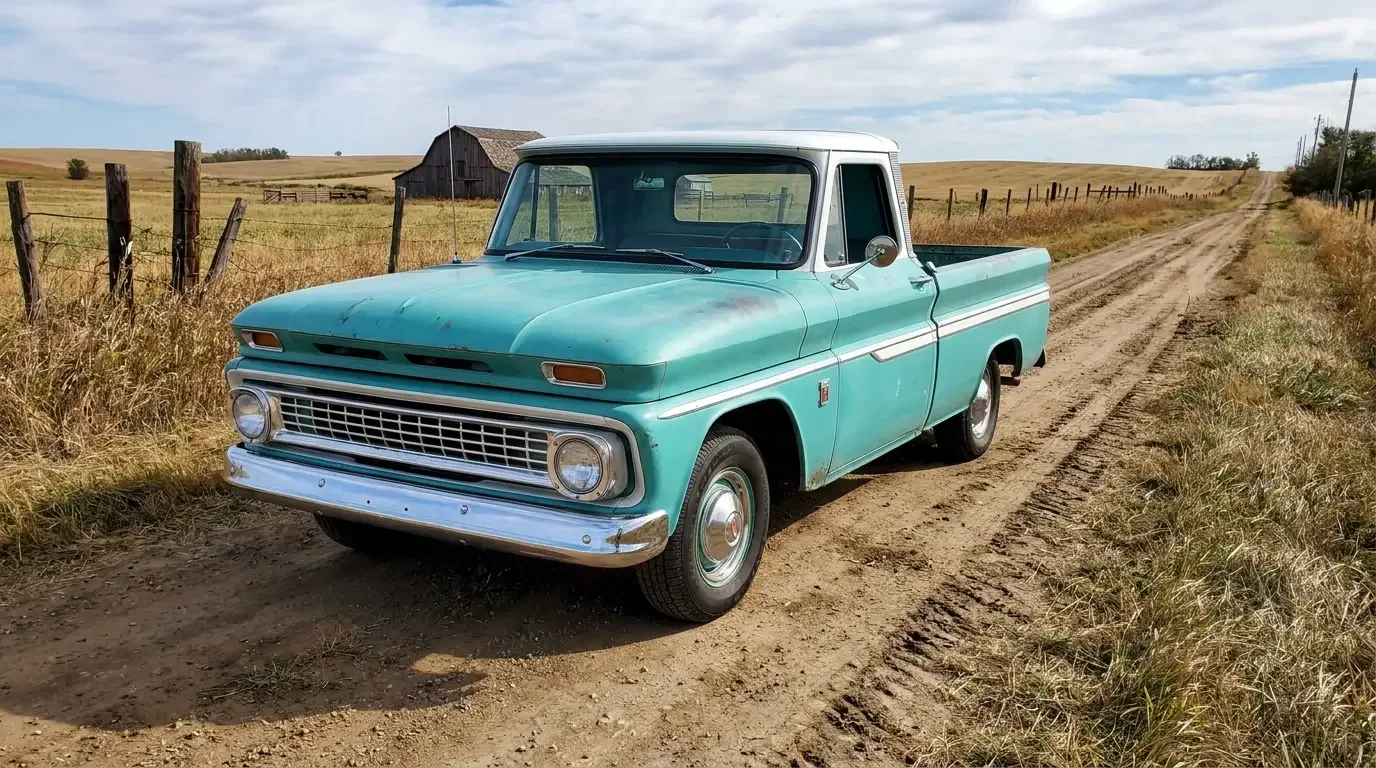 1960 Chevrolet C10 -- first-generation truck on a rural dirt road
