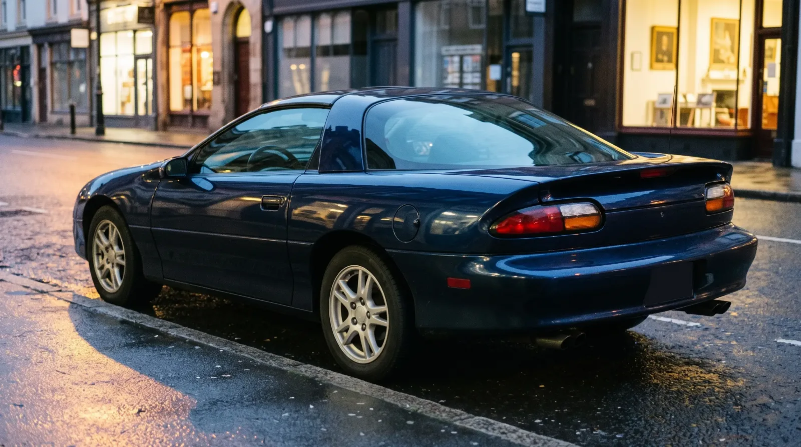 2000 Chevrolet Camaro Z28, parked on a city street at dusk