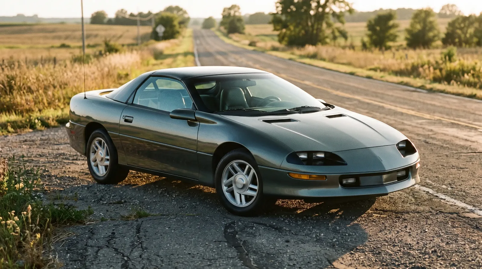 1993 Chevrolet Camaro, parked on an empty country road