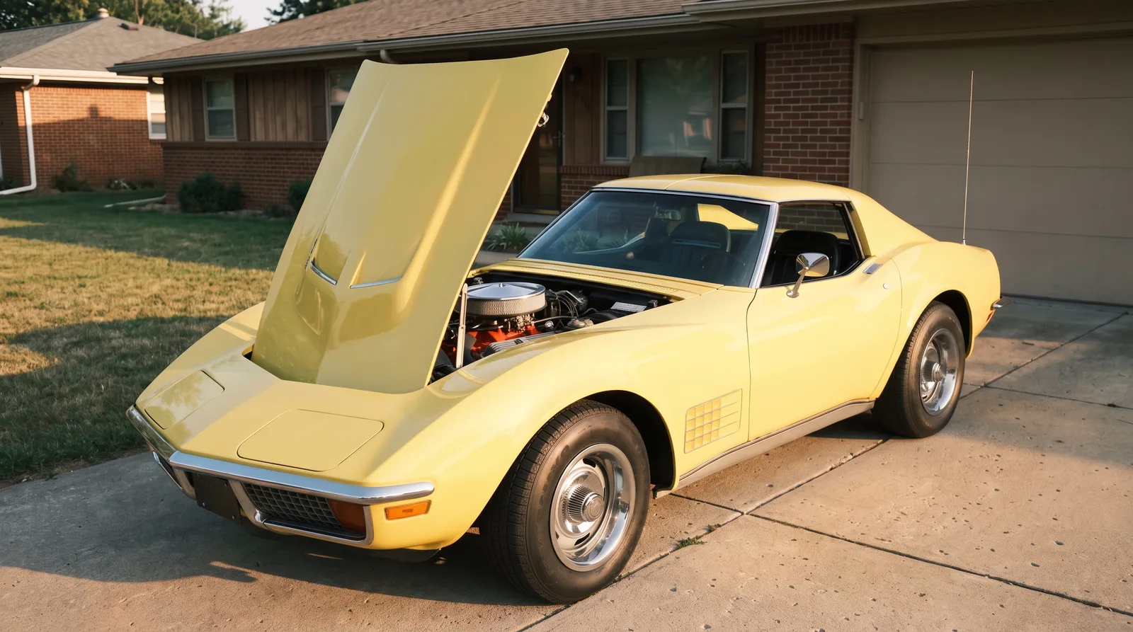 1970 Chevrolet Corvette Stingray, hood up showing the small-block