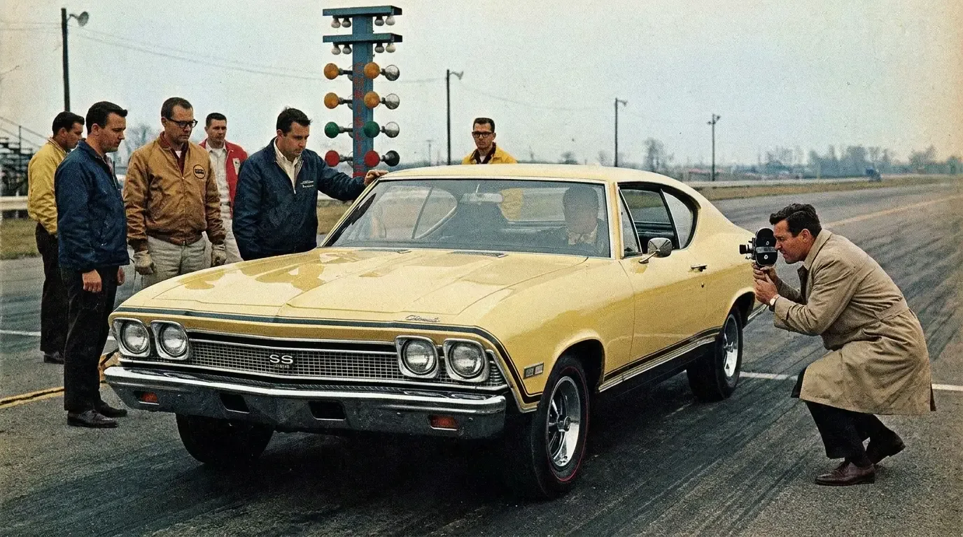 1968 Chevelle SS396 at the dragstrip — period magazine test day