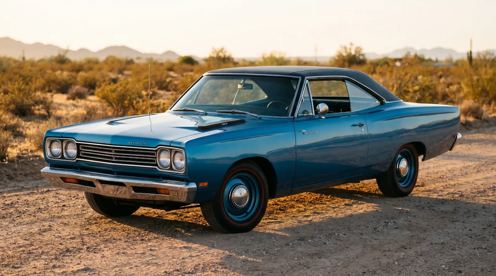 1968 Plymouth Road Runner three-quarter front view muscle car