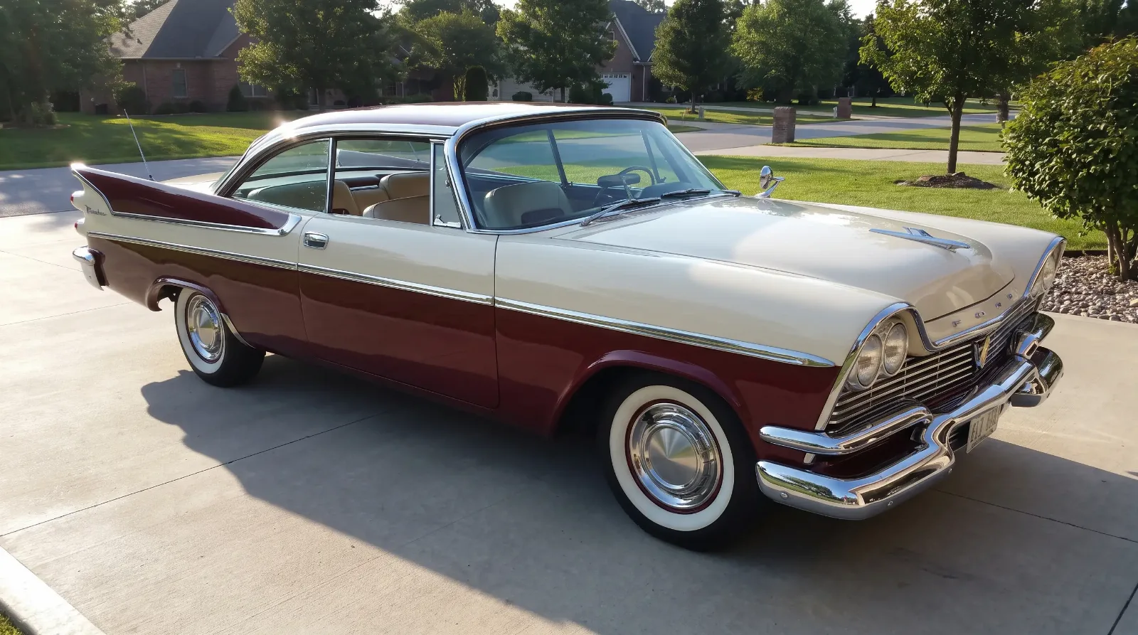 1950s pillarless hardtop luxury car with rising tailfins
