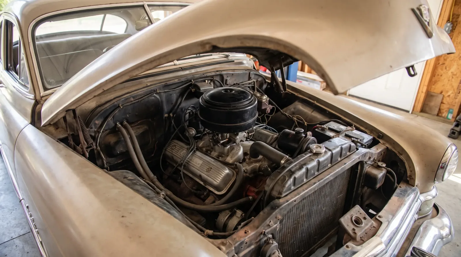 1949 Cadillac overhead-valve 331 V8 engine bay