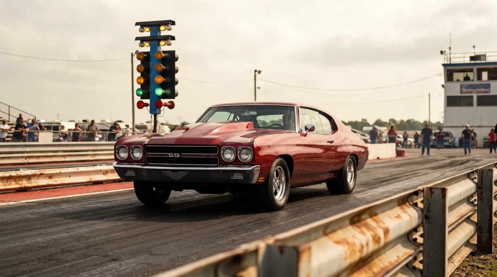 1970 Chevrolet Chevelle SS 454 LS6 staged at a drag strip starting line