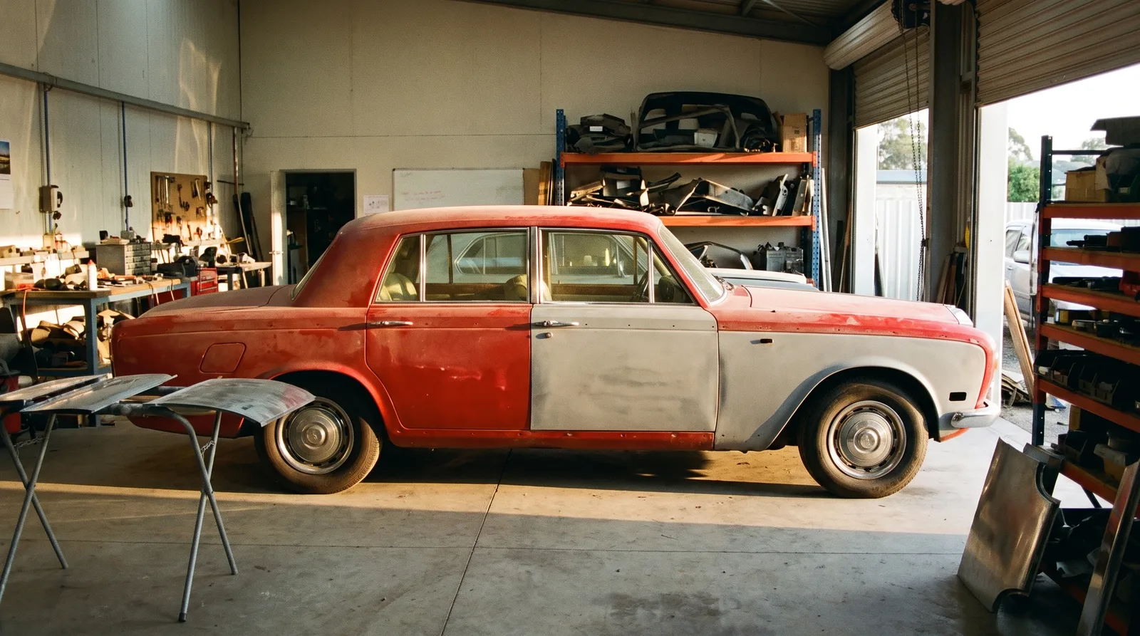 Rolls-Royce Silver Shadow, mid-restoration in a workshop