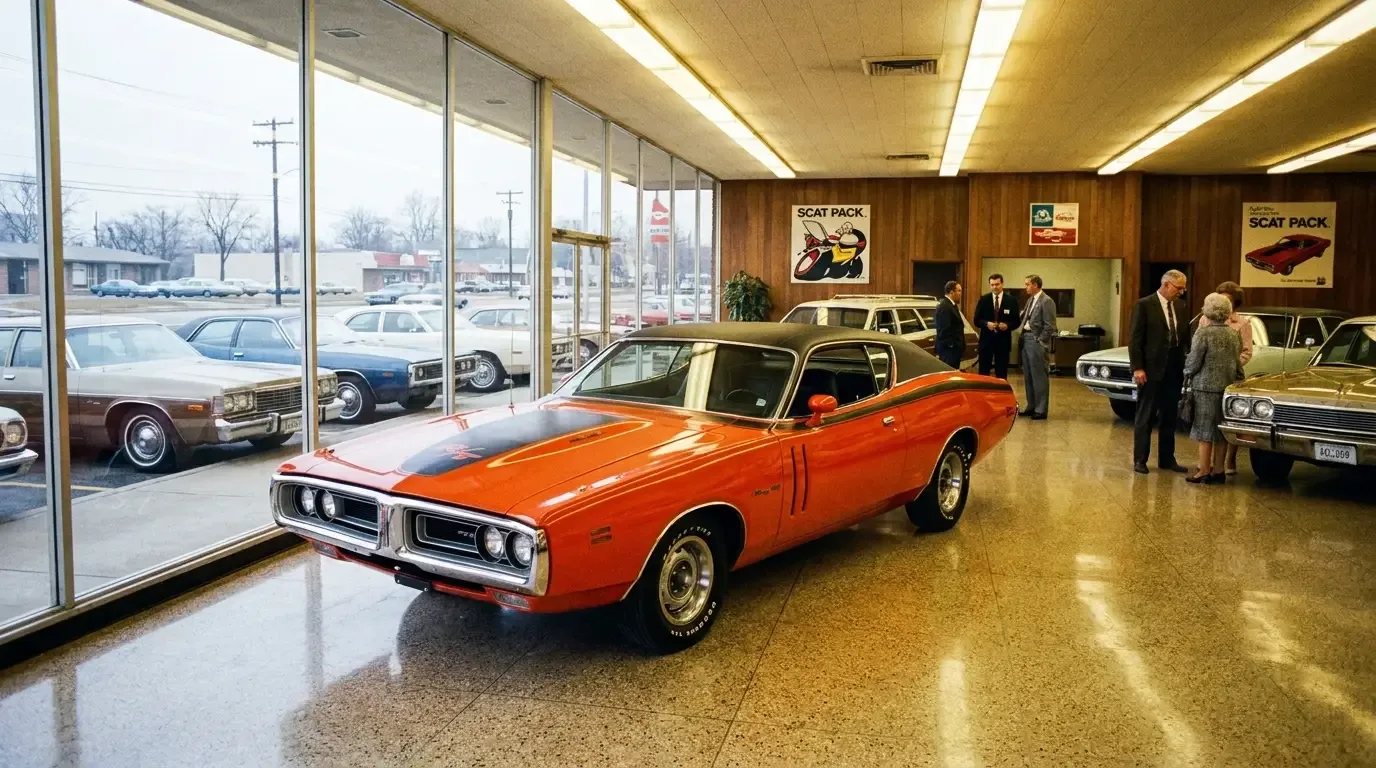 1971 Dodge Charger R/T - early-1970s Dodge dealership showroom scene