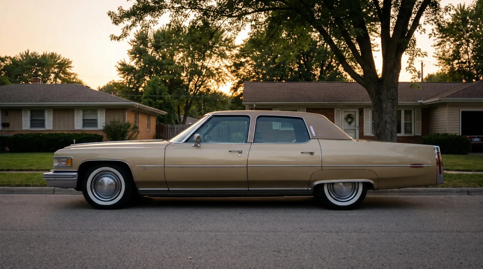 Long side profile of a 1970s American land yacht sedan