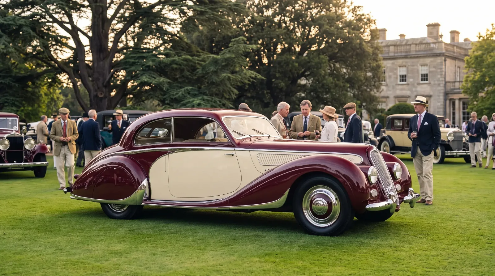 Coachbuilt prewar luxury classic on a concours lawn