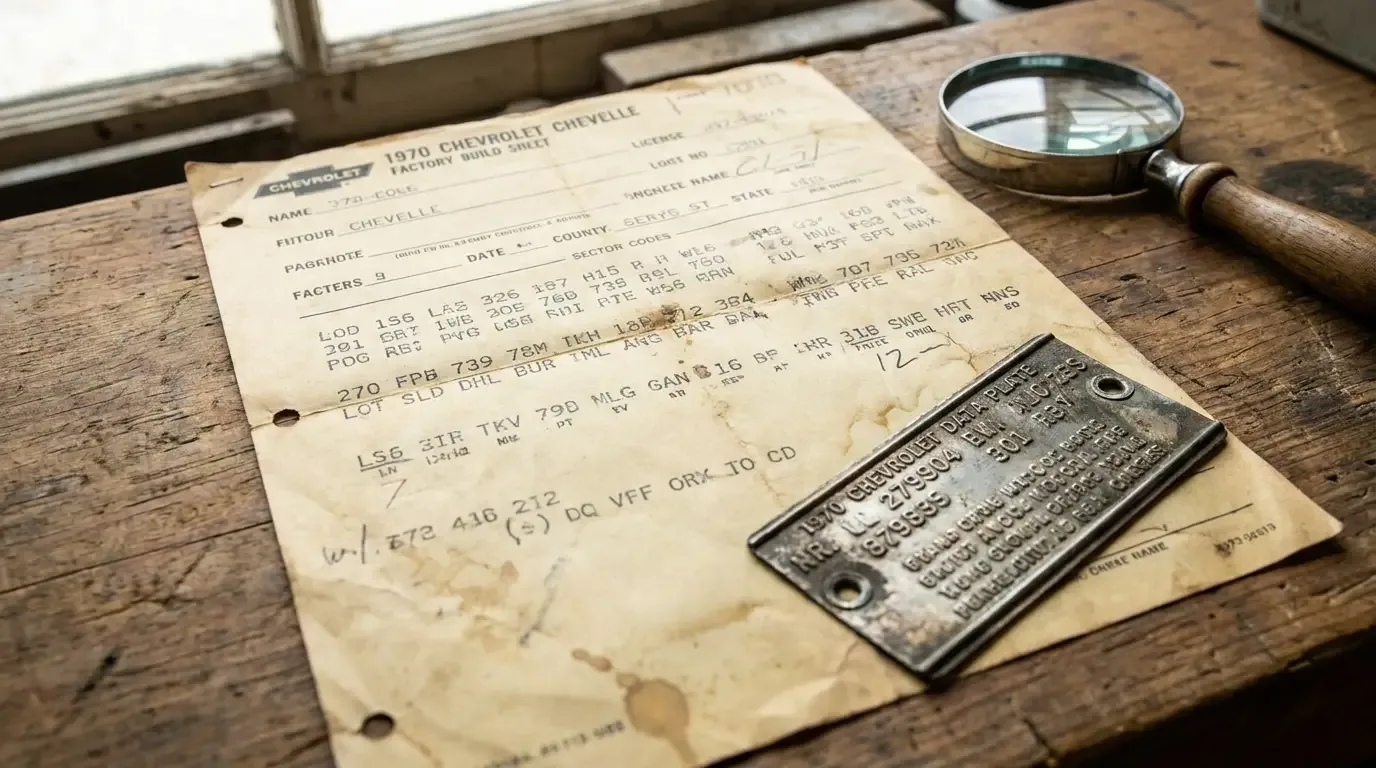 1970 Chevelle LS6 — factory build sheet and cowl tag detail