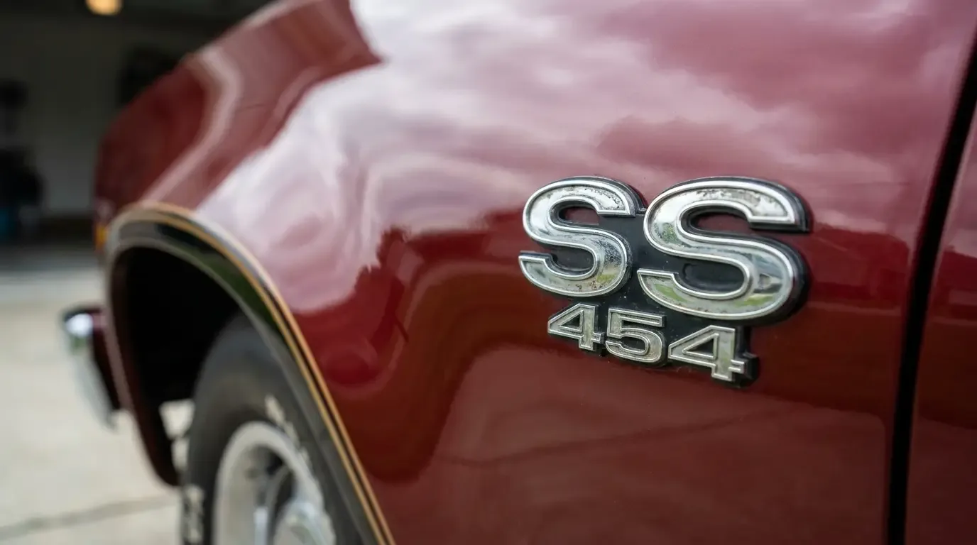 1973 Chevrolet Chevelle SS badge close-up on fender