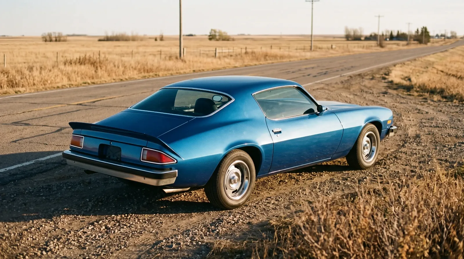 1974 Chevrolet Camaro Z28, parked on an empty country road