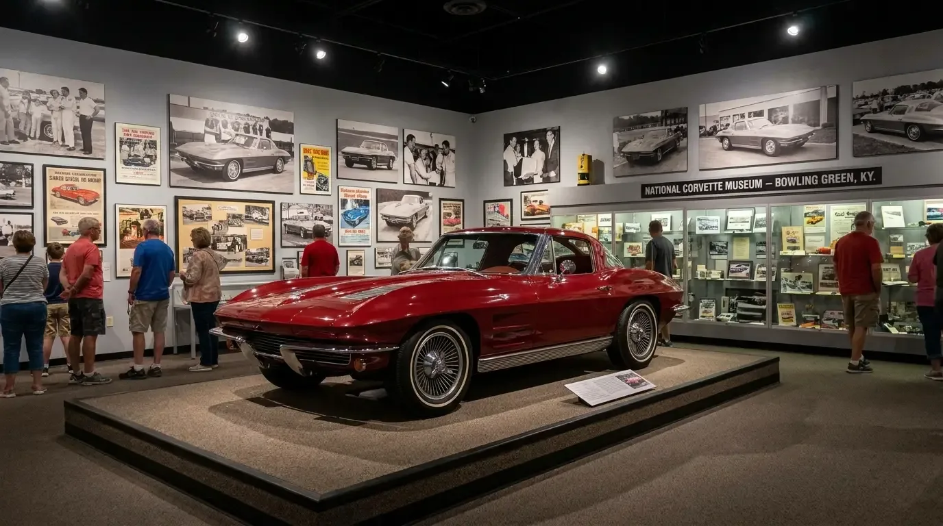 A classic Chevrolet Corvette on exhibit at the National Corvette Museum in Bowling Green Kentucky, where Zora Arkus-Duntov's ashes are interred by his own request